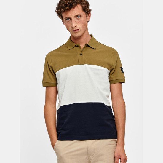 Aigle Short-sleeved Cotton Polo Shirts Men Khaki/White/Navy ZA-05179